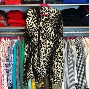 Ruggine blank/tan/white leopard open front short sleeve duster OS NWT